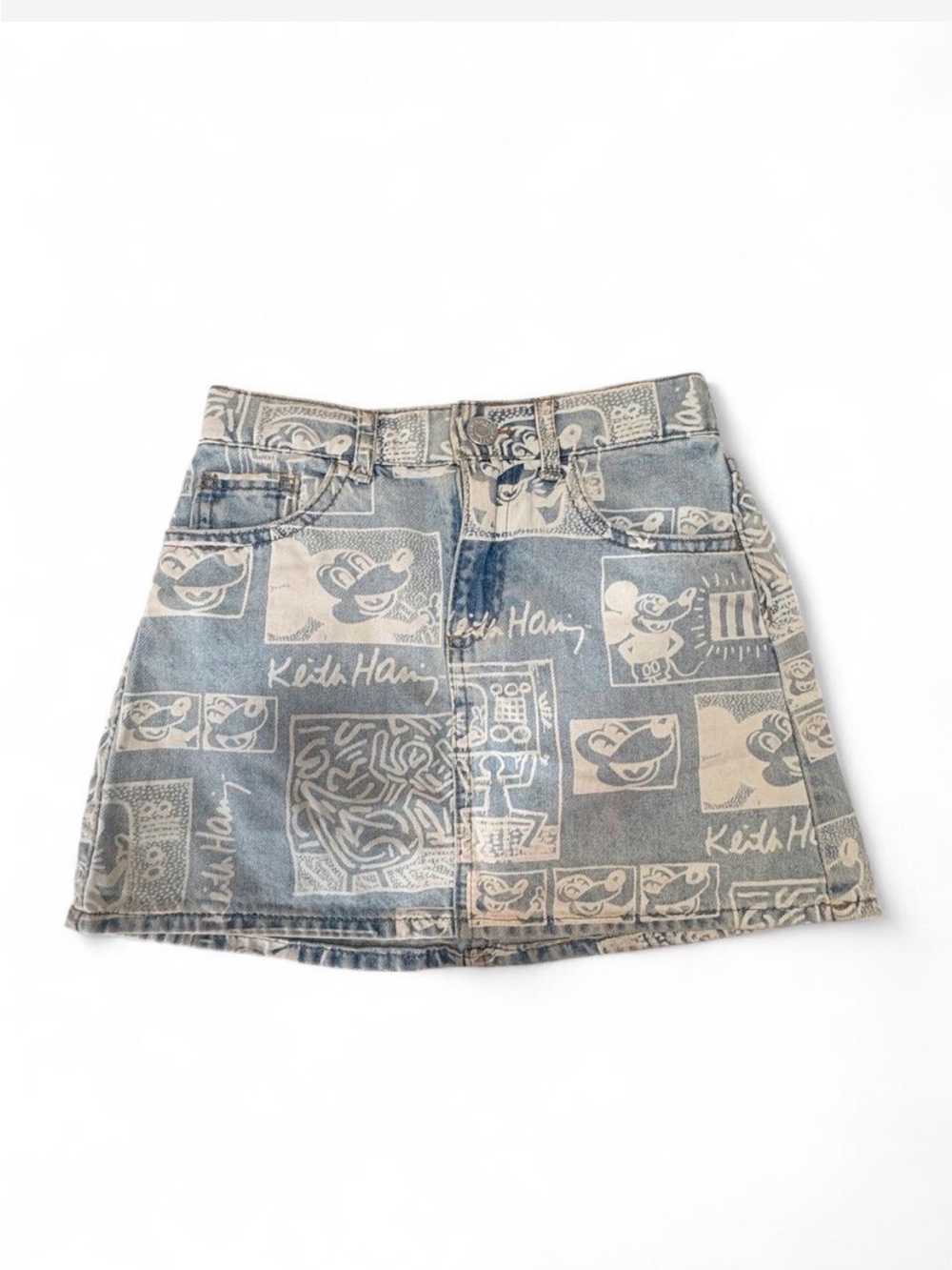 H&M Light Blue Graphic Denim Mini Skirt for girls 4-6 y.o.
